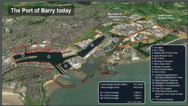 An aerial map showing the proposals for the Port of Barry