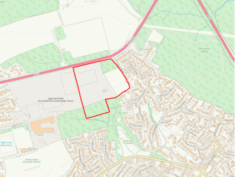 A map of Land at Pencoedtre